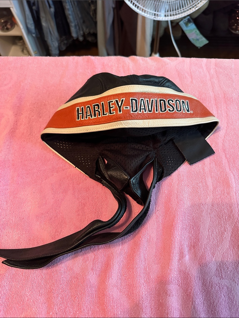 Harley-Davidson Black, Orange and Cream mens Skull Cap